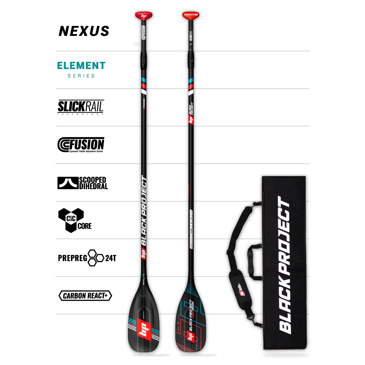 Black Project Nexus ELT 3-piece adjustable SUP paddle with paddle bag