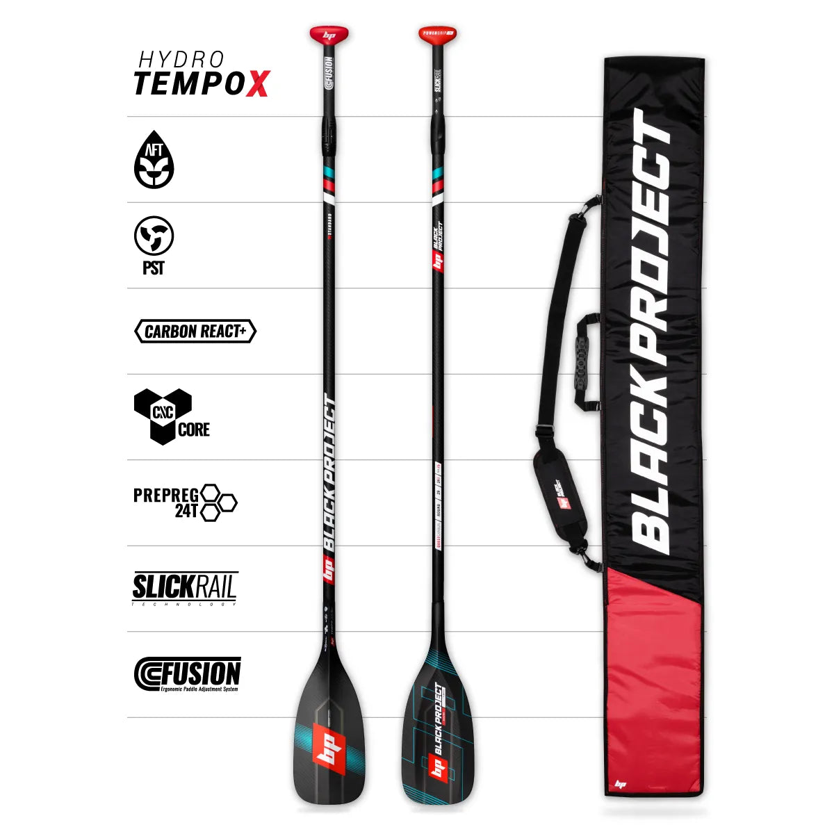 Black Project Tempo-X paddle, adjustable version with feature buttons and paddle bag
