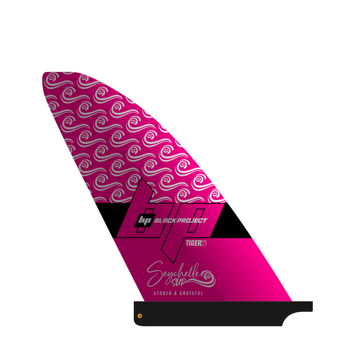 Black Project Tiger v2 Seychelles Edition - Pre-preg Carbon SUP fin, surf base right