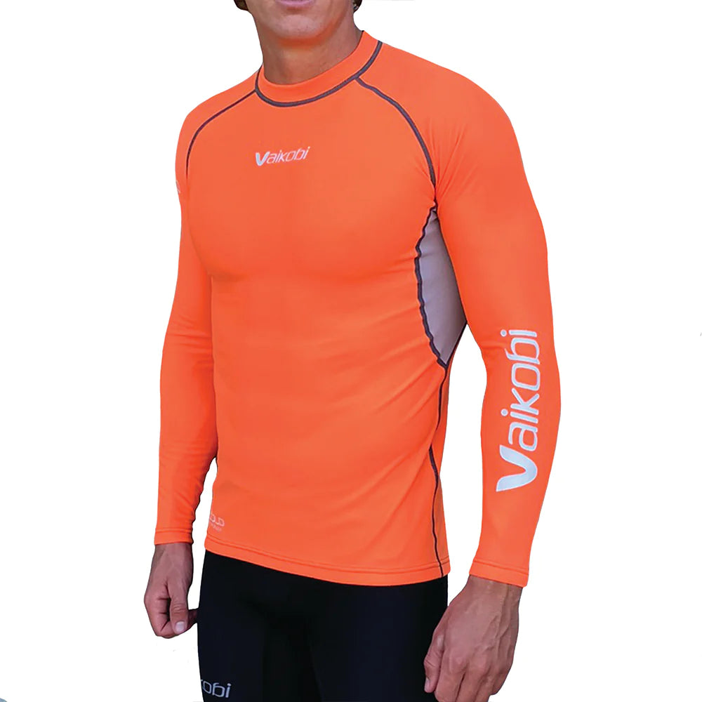 Vaikobi Hydroflex L/S Top orange with male model - profile view
