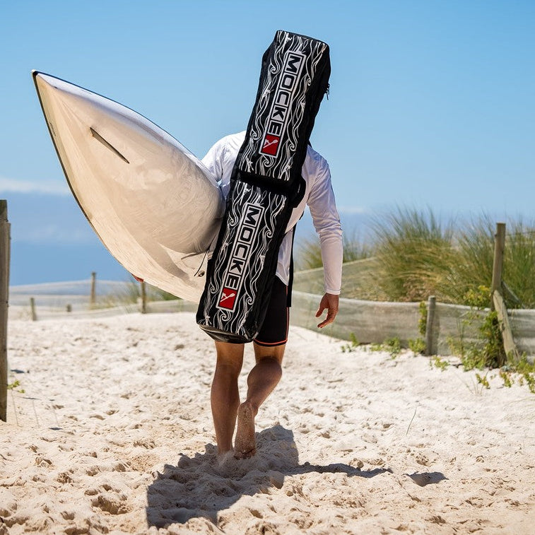 Mocke Deluxe Paddle Bag black, lifestyle with surfski on beach