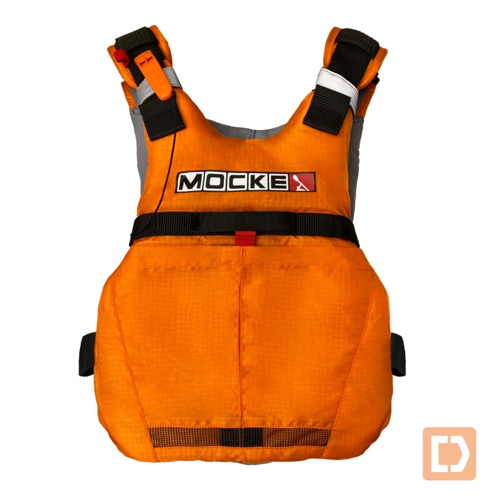 Mocke Flow PFD, orange life jacket for surfski, kayak and SUP - front side
