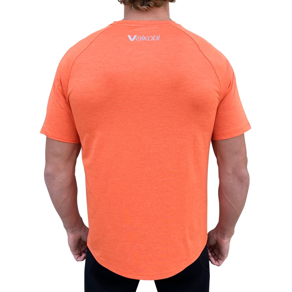 Vaikobi Mens UV Performance Tech Tee fluro orange back